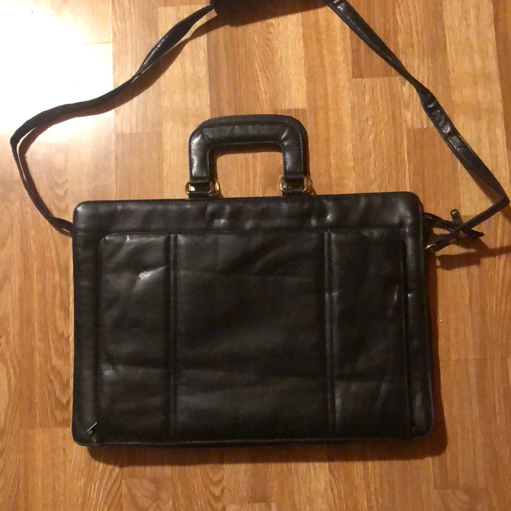 Vintage briefcase/laptop bag, black Leather